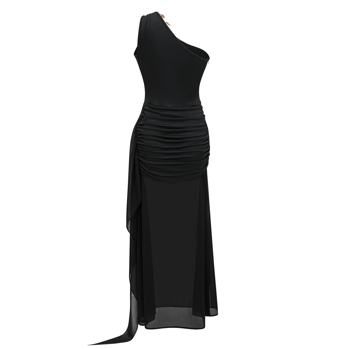 Aurohaya Tiziana Black One Shoulder Cut Out Maxi Dress