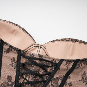 Aurohaya Urszula Black Floral Lace Corset Maxi Dress