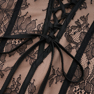 Aurohaya Urszula Black Floral Lace Corset Maxi Dress