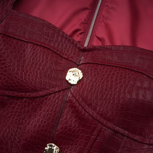Aurohaya Frankie Red Leather Mini Dress with Decorative Buttons