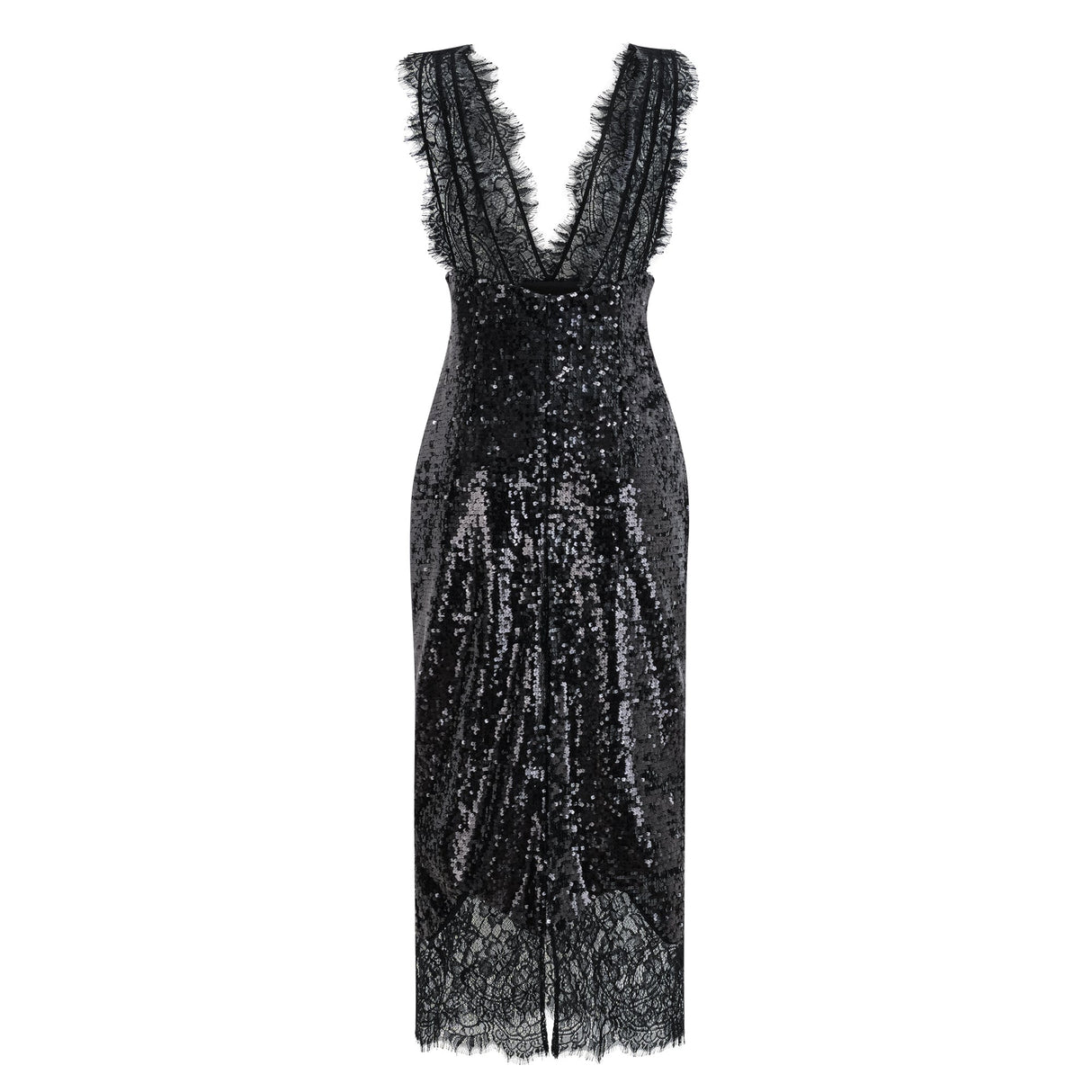 Aurohaya Ava Black Lace Panel Sequined Maxi Dress