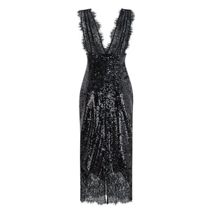 Aurohaya Ava Black Lace Panel Sequined Maxi Dress