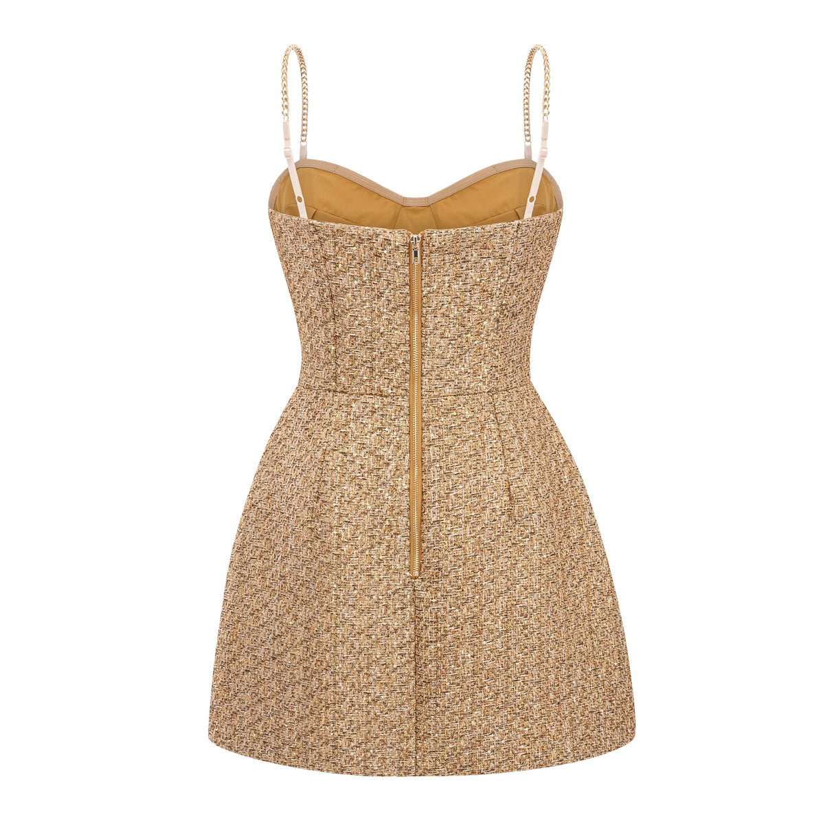 Aurohaya Arna Gold Sweetheart Neckline Tweed Mini Dress