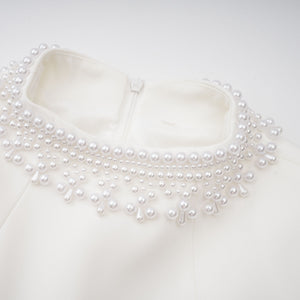 Aurohaya Bernadette White Faux Pearl Mini Dress