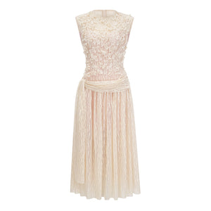 Aurohaya Cynthia Neutrals 3D Petal Textured Midi Dress