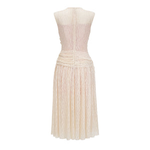 Aurohaya Cynthia Neutrals 3D Petal Textured Midi Dress