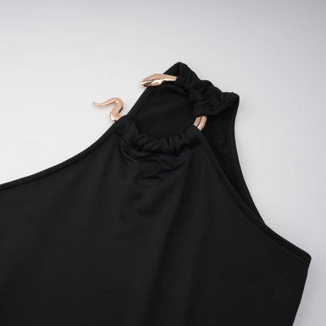 Aurohaya Tiziana Black One Shoulder Cut Out Maxi Dress