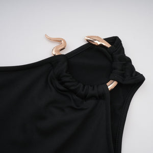 Aurohaya Tiziana Black One Shoulder Cut Out Maxi Dress