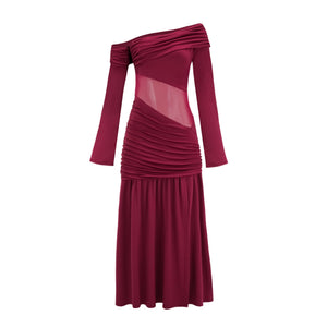 Aurohaya Anastasia Burgundy One Shoulder Gathered Maxi Dress