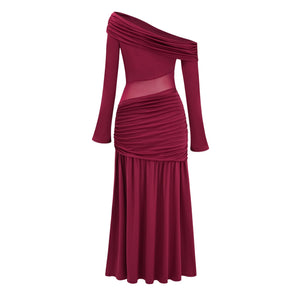 Aurohaya Anastasia Burgundy One Shoulder Gathered Maxi Dress
