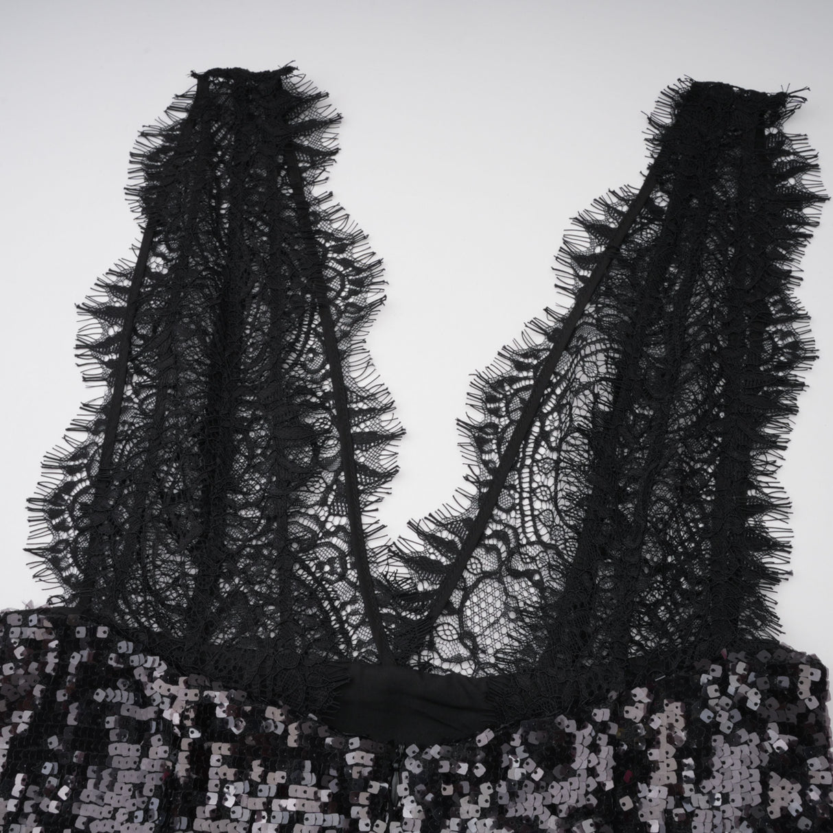 Aurohaya Ava Black Lace Panel Sequined Maxi Dress