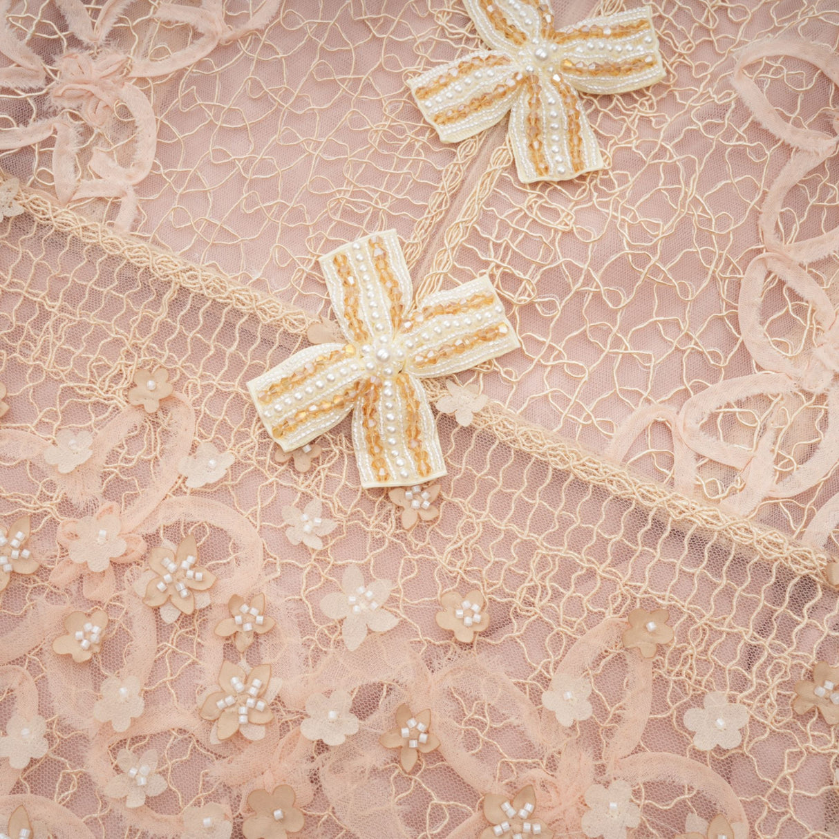 Aurohaya Bérengère Neutrals Faux-flower Crochet Midi Dress