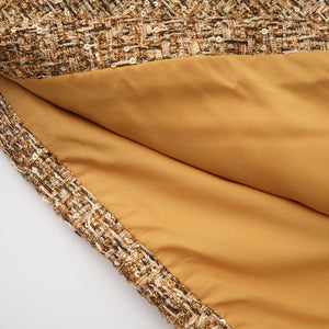 Aurohaya Arna Gold Sweetheart Neckline Tweed Mini Dress