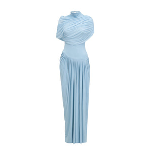 Aurohaya Catherine asymmetrical pleated maxi dress in Baby-blue