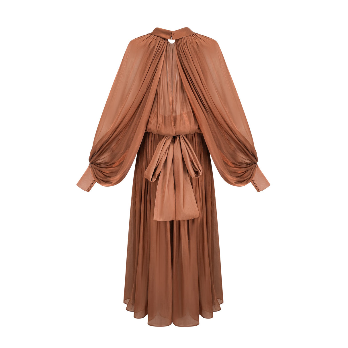 Aurohaya Mila Brown Pleated Satin Maxi Dress