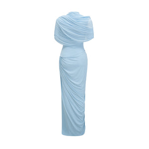 Aurohaya Catherine asymmetrical pleated maxi dress in Baby-blue