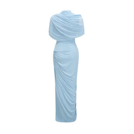 Aurohaya Catherine asymmetrical pleated maxi dress in Baby-blue