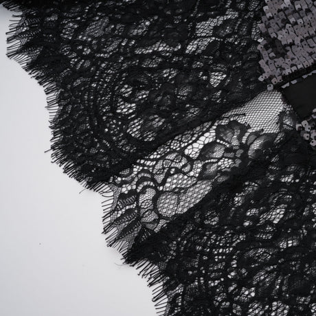Aurohaya Ava Black Lace Panel Sequined Maxi Dress