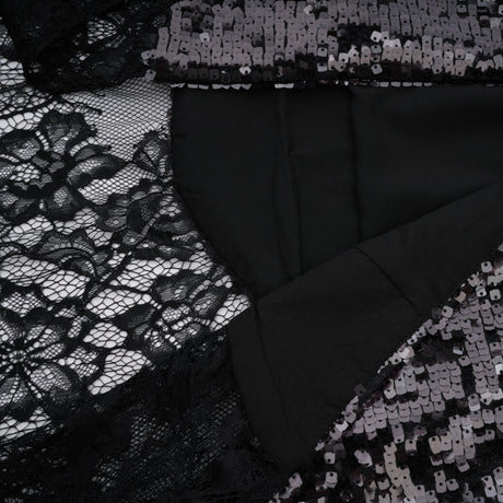 Aurohaya Ava Black Lace Panel Sequined Maxi Dress