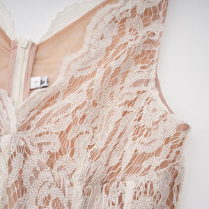 Aurohaya Alaia White Cape Design Floral Lace Midi Dress