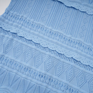Aurohaya Mailys blue ruffled-trim crochet-knit midi dress