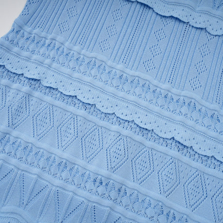Aurohaya Mailys blue ruffled-trim crochet-knit midi dress