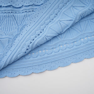 Aurohaya Mailys blue ruffled-trim crochet-knit midi dress