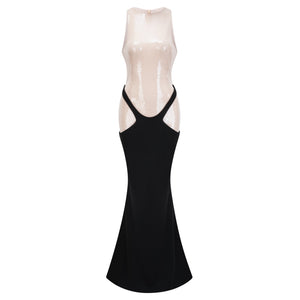Aurohaya Uranie black panelled sequined corset maxi dress