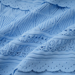 Aurohaya Mailys blue ruffled-trim crochet-knit midi dress