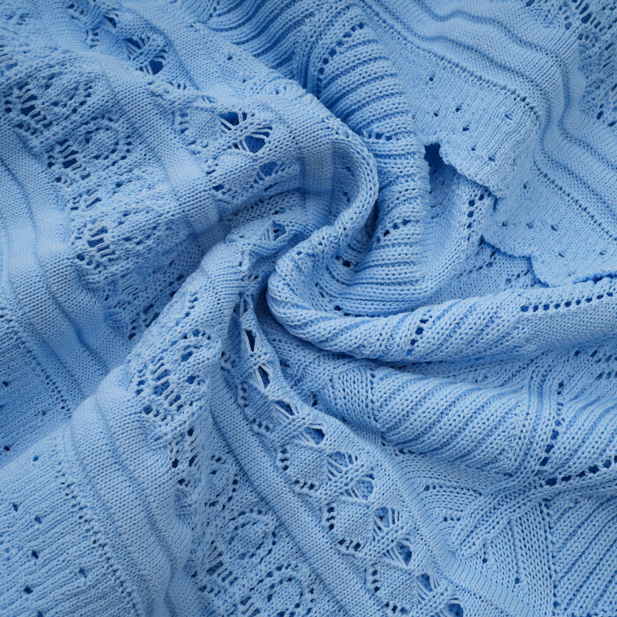 Aurohaya Mailys blue ruffled-trim crochet-knit midi dress