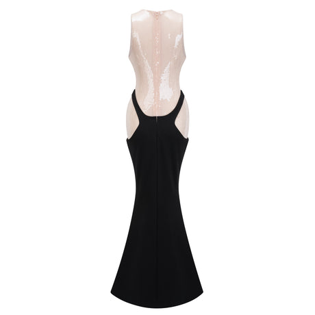 Aurohaya Uranie black panelled sequined corset maxi dress