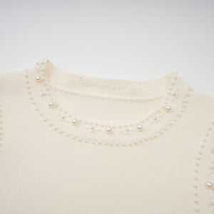 Aurohaya Donatienne white faux-pearl knitted maxi dress