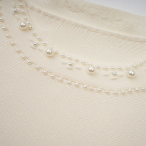 Aurohaya Donatienne white faux-pearl knitted maxi dress