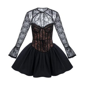Aurohaya Louise black floral-lace vest & dress matching set