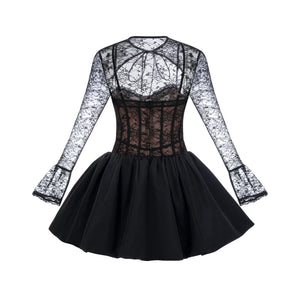 Aurohaya Louise black floral-lace vest & dress matching set