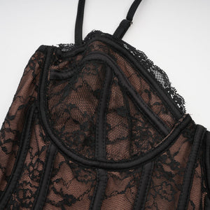 Aurohaya Louise black floral-lace vest & dress matching set