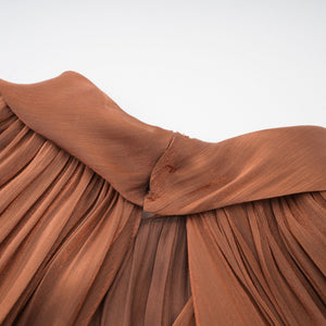 Aurohaya Mila Brown Pleated Satin Maxi Dress