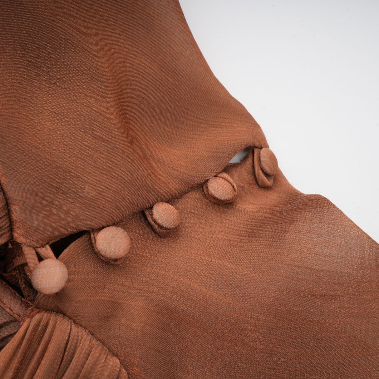 Aurohaya Mila Brown Pleated Satin Maxi Dress
