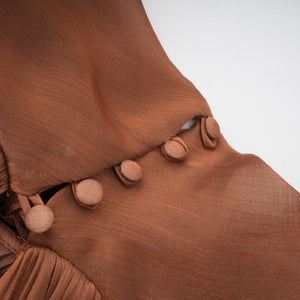 Aurohaya Mila Brown Pleated Satin Maxi Dress