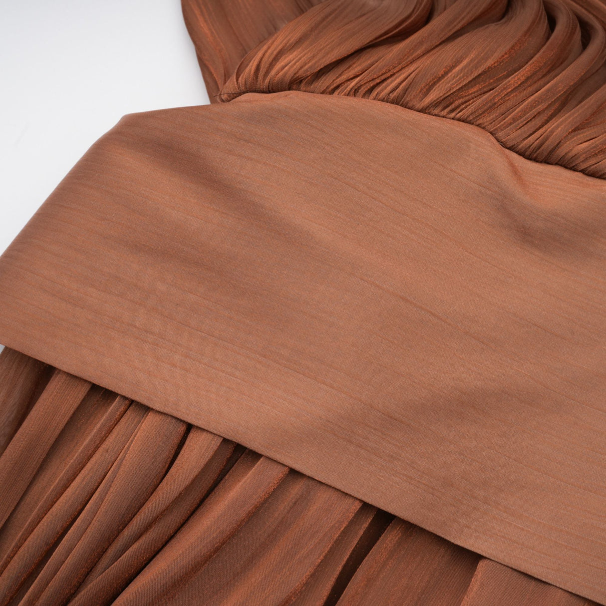 Aurohaya Mila Brown Pleated Satin Maxi Dress