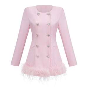 Aurohaya Freja Pink Feather Trim Mini Blazer Dress
