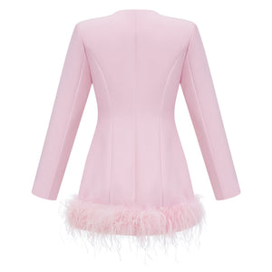 Aurohaya Freja Pink Feather Trim Mini Blazer Dress