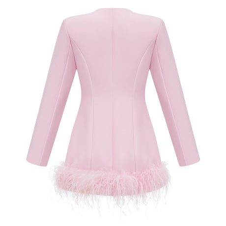 Aurohaya Freja Pink Feather Trim Mini Blazer Dress