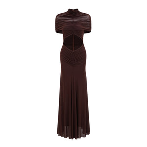 Aurohaya Bruna Cut-Out Ruched Mesh Maxi Dress