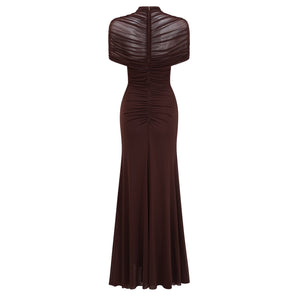 Aurohaya Bruna Cut-Out Ruched Mesh Maxi Dress