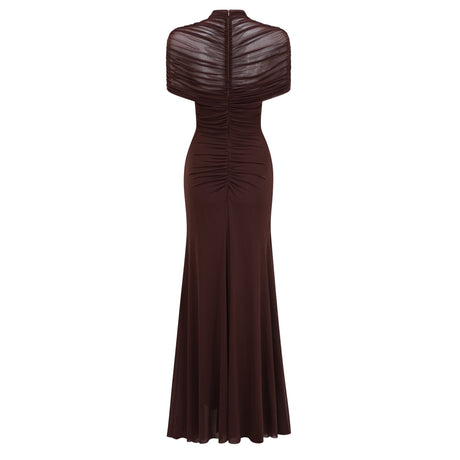 Aurohaya Bruna Cut-Out Ruched Mesh Maxi Dress