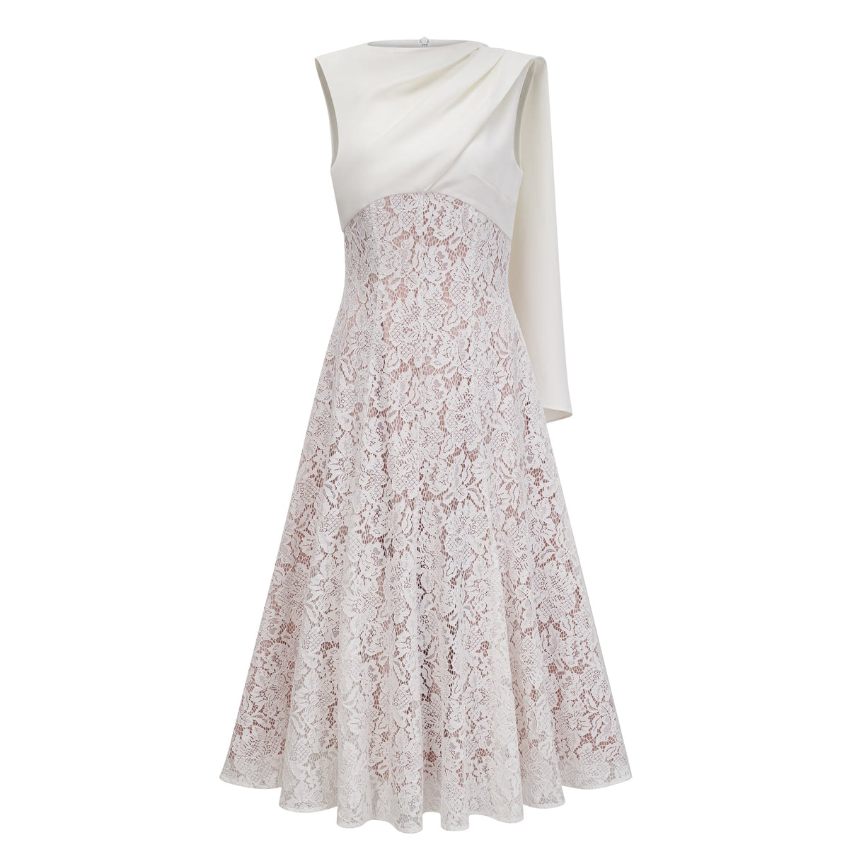 Aurohaya Marzia White Ribbon Detail Floral Lace Maxi Dress