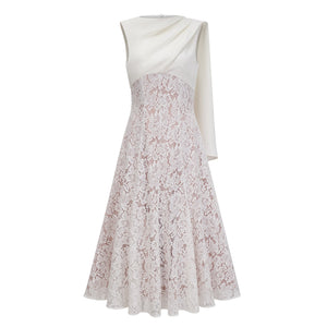 Aurohaya Marzia White Ribbon Detail Floral Lace Maxi Dress