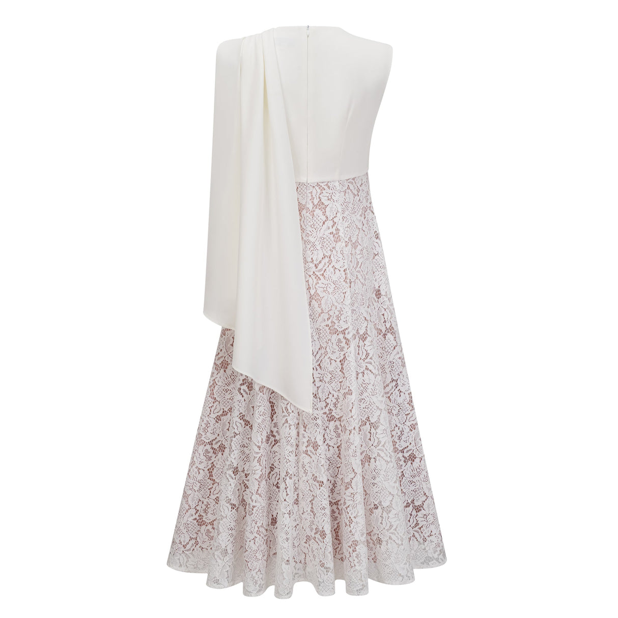 Aurohaya Marzia White Ribbon Detail Floral Lace Maxi Dress