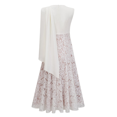 Aurohaya Marzia White Ribbon Detail Floral Lace Maxi Dress